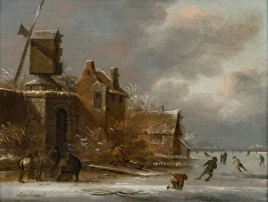 A Winter Landscape with Skaters on a Frozen River Outside a Village, 1635-76 (oil on panel) A Winter Landscape with Skaters on a Frozen River Outside a Village, 1635-76 (oil on panel)