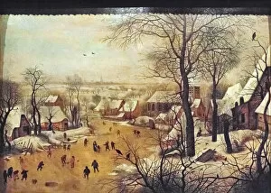 Pieter Brueghel The Younger Gallery: Winter landscape with skaters, (painting)