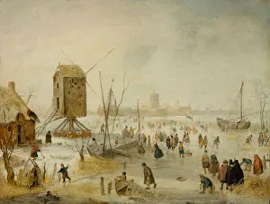 Winter Landscape with Skaters on a River by a Windmill (oil on copper) Winter Landscape with Skaters on a River by a Windmill (oil on copper)