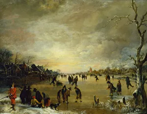 Winter Landscape at Sunset with People playing Golf and Skating (oil on canvas) Winter Landscape at Sunset with People playing Golf and Skating (oil on canvas)