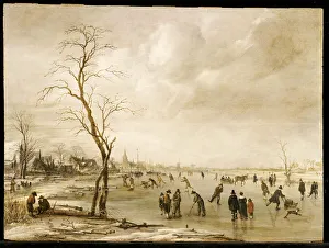 A Winter Landscape with Townsfolk Skating and Playing Kolf on a Frozen River A Winter Landscape with Townsfolk Skating and Playing Kolf on a Frozen River