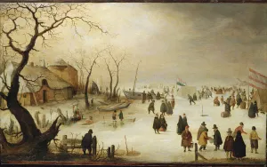 A Winter River Landscape with Figures on the Ice (oil on panel) A Winter River Landscape with Figures on the Ice (oil on panel)