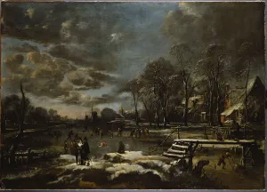 A Winter River Landscape with Figures Playing Golf and Skating (oil on canvas) A Winter River Landscape with Figures Playing Golf and Skating (oil on canvas)