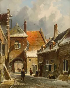 A Winter Street Scene, 19th century (oil on panel) A Winter Street Scene, 19th century (oil on panel)