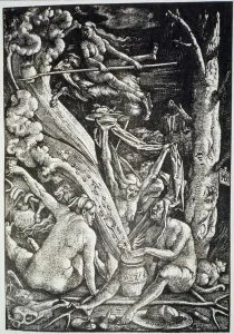 The Witches at the Sabbath, after Hans Baldung Grien, illustrated in a history of magic The Witches at the Sabbath, after Hans Baldung Grien, illustrated in a history of magic