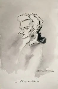 Wolfgang Amadeus Mozart (1756-91) (pen & ink wash on paper) Wolfgang Amadeus Mozart (1756-91) (pen & ink wash on paper)