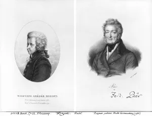 Wolfgang Amedeus Mozart (1756-91) and Ferdinando Paer (1771-1839) (litho) (b/w photo) Wolfgang Amedeus Mozart (1756-91) and Ferdinando Paer (1771-1839) (litho) (b/w photo)
