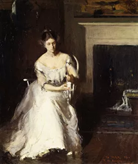 Frank Weston Benson Gallery: Woman Admiring Lace, 1910 (oil on canvas)