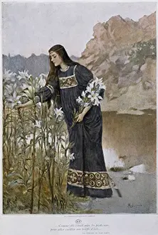 A woman blows iris - by Lynch, early 20th century A woman blows iris - by Lynch, early 20th century