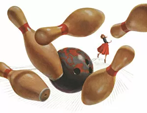 Woman Bowling Makes a Strike, 1958 (screen print)