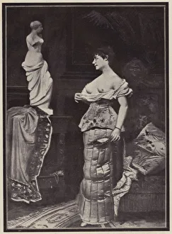 Woman comparing herself to a statue of Venus de Milo (litho) Woman comparing herself to a statue of Venus de Milo (litho)