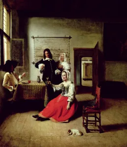 Woman drinking with soldiers, 1658 (oil on canvas) Woman drinking with soldiers, 1658 (oil on canvas)