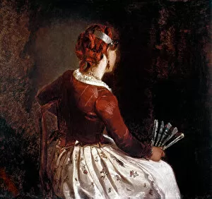 Earrings Gallery: Woman with a fan, 19th century (painting)