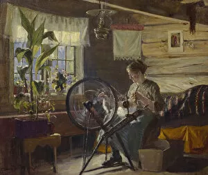 Gustav Wentzel Gallery: Woman in Farmhouse Interior (oi on canvas)