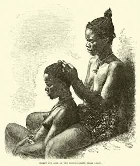 Historic Town of Grand-Bassam Gallery: Woman and girl of the Grand-Bassam, Ivory Coast (engraving)