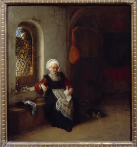 The woman has the letter. Painting by Adrien Van Ostade (1610-1685) Ec. Hol The woman has the letter. Painting by Adrien Van Ostade (1610-1685) Ec. Hol