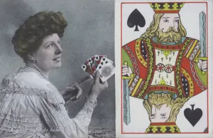 Woman with playing cards and the King of Spades (colour litho) Woman with playing cards and the King of Spades (colour litho)