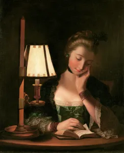 Woman Reading by a Paper-bell Shade, 1766 (oil on canvas) Woman Reading by a Paper-bell Shade, 1766 (oil on canvas)