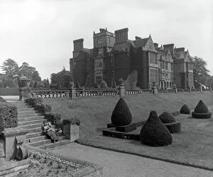 Whole Window Collection: Woman reading on the steps, Condover Hall, 1898 (b/w photo)