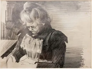 Common Life Gallery: A Woman sewing (Femme cousant) (Pencil on paper)