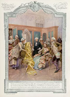 Woman shopping at Rose Bertin's fashionable salon, 18th Century (colour litho)