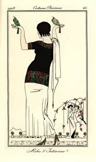 Woman in short-sleeved top and white skirt, 1913 (stencil)