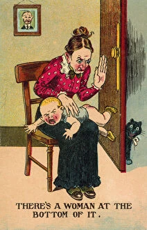 Beat Gallery: Woman spanking her son (colour litho)
