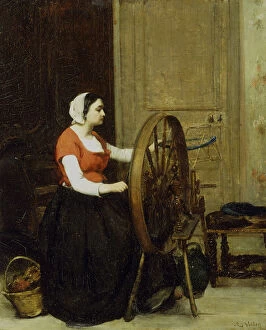 Images Dated 12th May 2013: Woman and Spinning Wheel, c.1860? (oil on canvas)