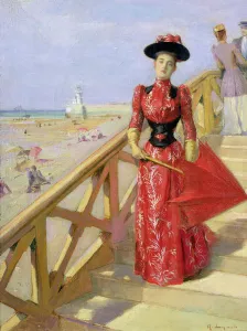Woman Walking Down Steps on to a Beach (oil on canvas) Woman Walking Down Steps on to a Beach (oil on canvas)