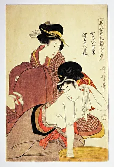 Woman washing herself, circa 1803, illustration by Kitagawa Utamaro (1753-1806 Woman washing herself, circa 1803, illustration by Kitagawa Utamaro (1753-1806