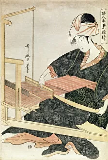 Woman Weaving (woodblock print)