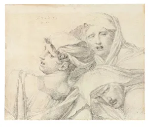 Three women in classical dress, bust length, with anguished expressions Three women in classical dress, bust length, with anguished expressions