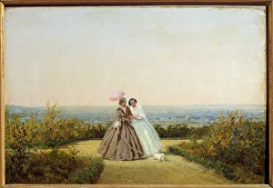 Women in the garden. Painting by Adolphe Potemont (1828-1883), 19th century. oil on wood Women in the garden. Painting by Adolphe Potemont (1828-1883), 19th century. oil on wood