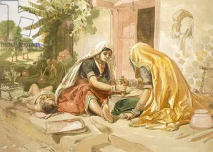 Women Grinding Corn, from India Ancient and Modern, 1867 (colour litho) Women Grinding Corn, from India Ancient and Modern, 1867 (colour litho)