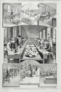 Women making corsets, 1884 (engraving) Women making corsets, 1884 (engraving)