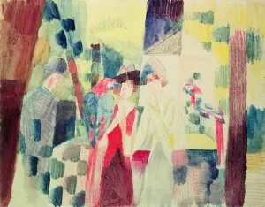 Two Women and a Man with Parrots, 20th century Two Women and a Man with Parrots, 20th century