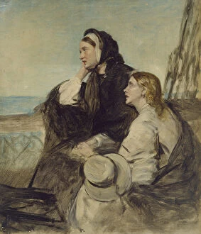 Two Women seated on Deck (oil on canvas)
