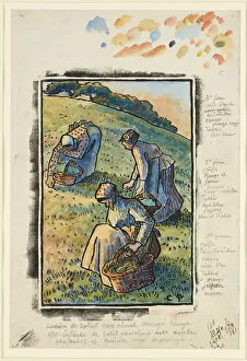 Annotations Gallery: Women weeding the grass (woodcut & w / c on paper)
