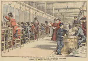 Women working in a Paris telephone exchange (colour litho) Women working in a Paris telephone exchange (colour litho)