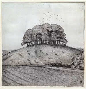 Paul Nash Gallery: The Wood on the Hill, 1912 (ink, chalk & w / c on paper)