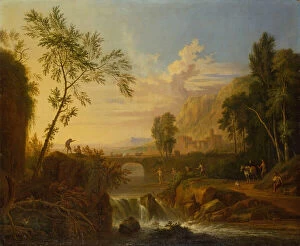 Panoramic View Gallery: A Wooded Landscape with a Peasant Couple by a Tomb and Fishermen by a Waterfall (oil)