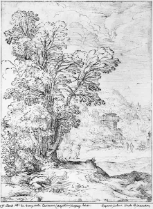Wooded landscape (pen & ink on paper) (b/w photo) Wooded landscape (pen & ink on paper) (b/w photo)