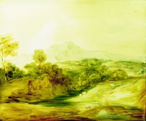 Wooded River landscape with figures on a bridge, c.1783-4 (paint on glass) Wooded River landscape with figures on a bridge, c.1783-4 (paint on glass)