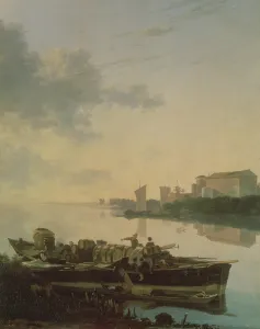 A Wooden Barge on the River by Sunset (oil on canvas) A Wooden Barge on the River by Sunset (oil on canvas)