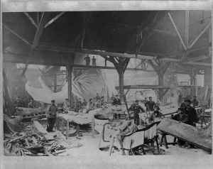 Workmen constructing the Statue of Liberty in Bartholdi's Parisian warehouse workshop Workmen constructing the Statue of Liberty in Bartholdi's Parisian warehouse workshop