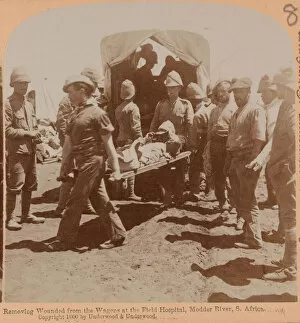 Ambulance Collection: Wounded arriving at field hospital, Modder River, South Africa, 1900 circa (b / w photo)