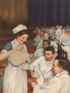 Wounded British servicemen being served tea and smoking cigarettes in hospital Wounded British servicemen being served tea and smoking cigarettes in hospital