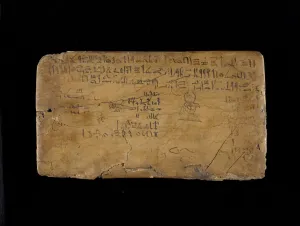 Writing board with lines from The Hymn to the Nile Flood (wood, gesso Writing board with lines from The Hymn to the Nile Flood (wood, gesso