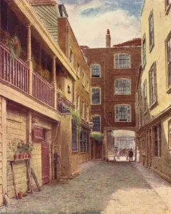 Yard of Old Bell Inn, Holborn, from North, 1897 (colour litho) Yard of Old Bell Inn, Holborn, from North, 1897 (colour litho)