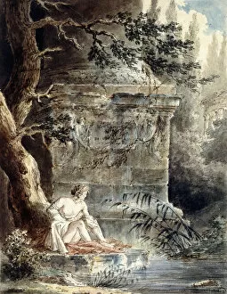 Sitting On Ground Gallery: A Young Bather near a Column, (pen and brown ink, waterolour)